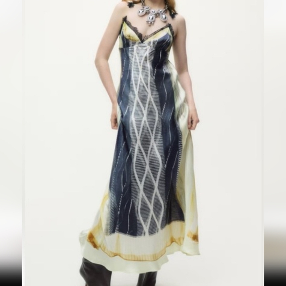 NWT Glenn Martens H&M Lace and Satin Printed Dress Sz L Eurosummer